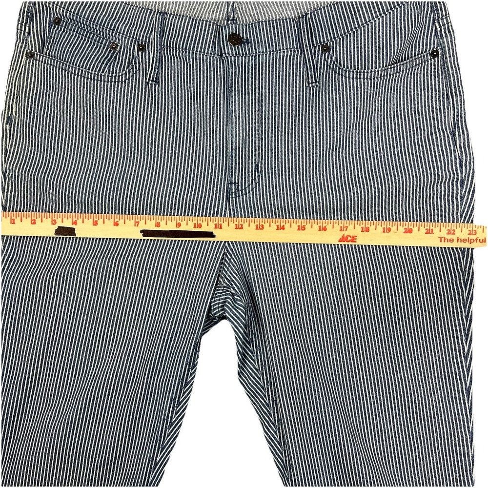 J. Crew Factory Navy Blue White Pin Striped High Rise Crop Flare Jeans Women 34 - Picture 5 of 8